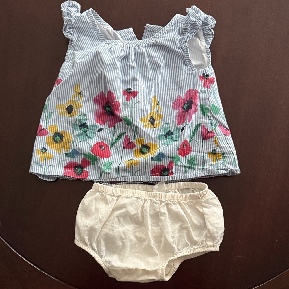 GAP Floral Striped Top with Cream Diaper Cover